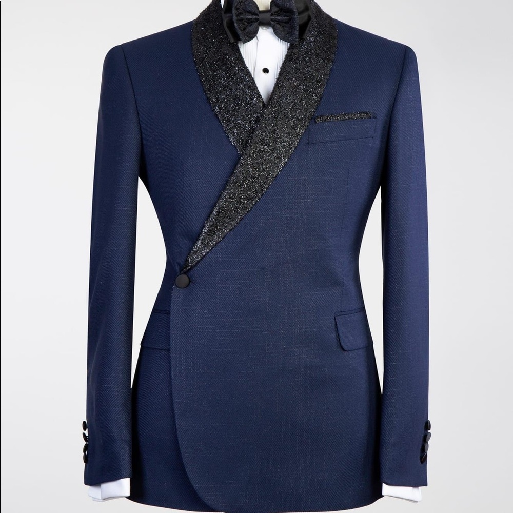 Men’s blue pinstripe single button double breasted 2pcs suit